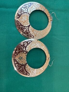Gold-Tone Filigree Circular Hoop Earrings in Gold